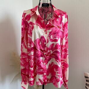 Fab'rik Verona Pink Floral Satin Button Down Blouse NEW Medium